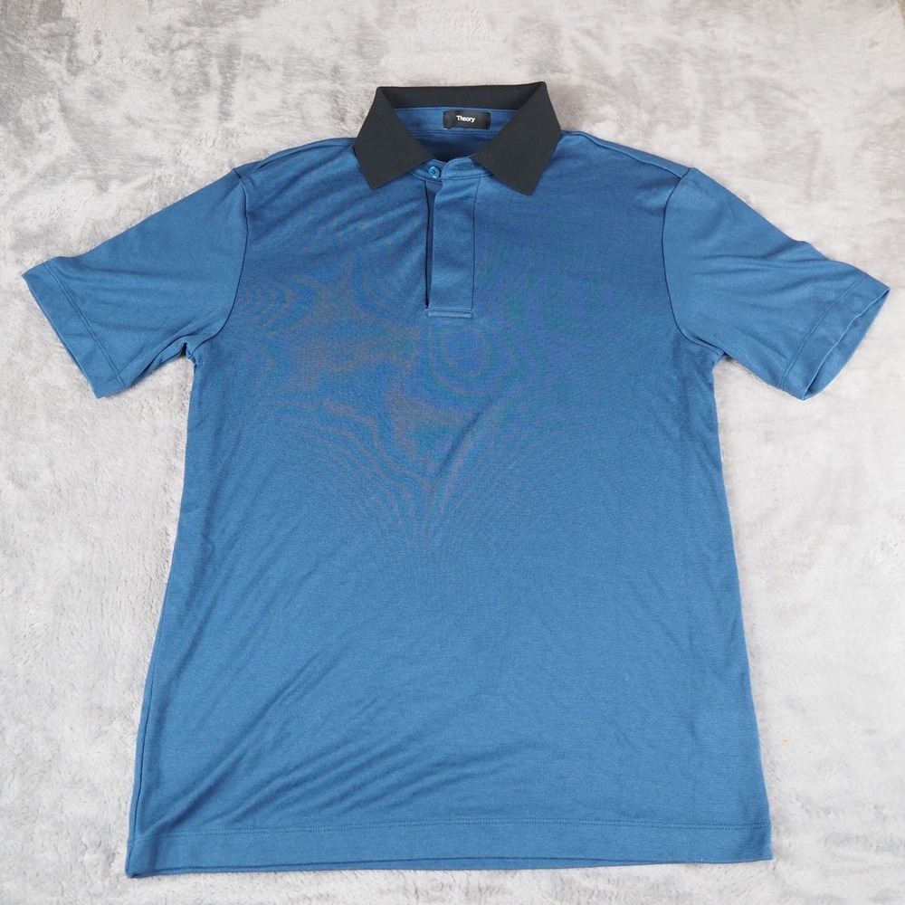 Theory Kayser Polo Mens XS Shirt, Modal Blend Knit Contrast Collar Anemone